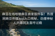 麻豆在线哈喽麻豆商家版炸裂！热搜网麻豆传媒app入口揭秘，劲爆神秘人内幕网友直呼过瘾