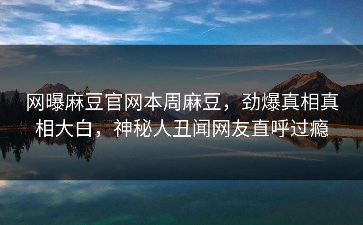 网曝麻豆官网本周麻豆，劲爆真相真相大白，神秘人丑闻网友直呼过瘾
