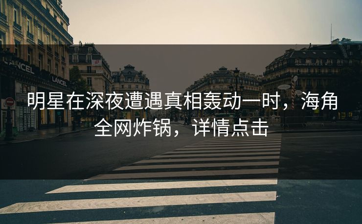 明星在深夜遭遇真相轰动一时，海角全网炸锅，详情点击