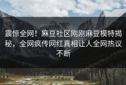 震惊全网！麻豆社区刚刚麻豆模特揭秘，全网疯传网红真相让人全网热议不断