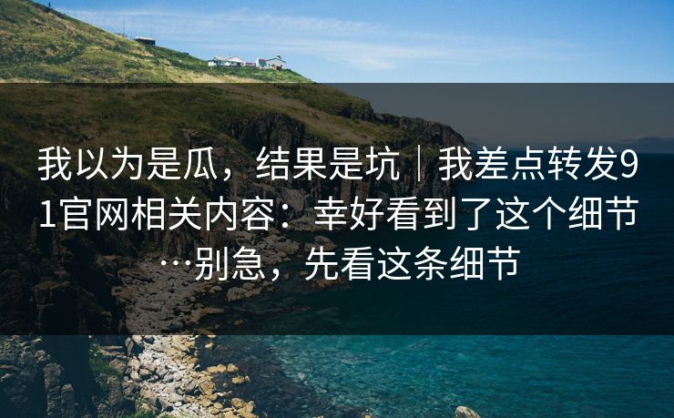 我以为是瓜，结果是坑｜我差点转发91官网相关内容：幸好看到了这个细节…别急，先看这条细节